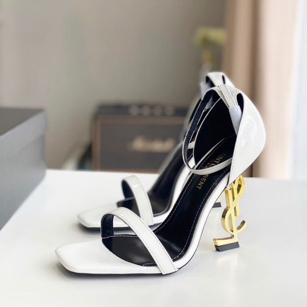 YSL Saint Laurent Opyum White & Gold Heels Size US 6. Size EU 36.LIMITED EDITION